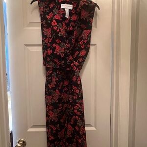 Sag Harbor Sleeveless Black Maxi Dress with Red Floral Design